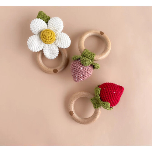 Cotton Crochet Rattle, Pink Strawberry - The Blueberry Hill | Maisonette