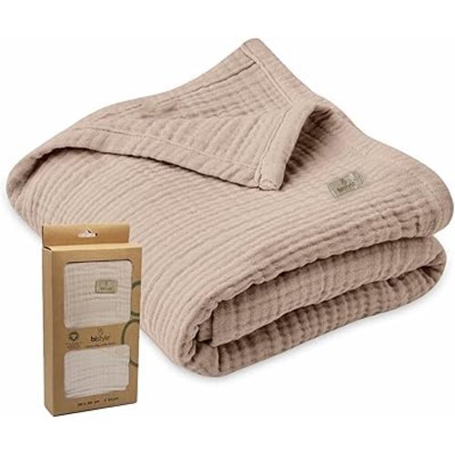 Baby Muslin Swaddle Blankets%100 Organic Cotton Unisex Wrap Soft Silky Swaddle Blanket for Baby Boys and Girls Breathable and Skin-Friendly Wrap 4 Layer 47 x 47 inches (Beige2)