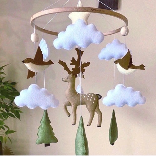 Forest birds deer baby mobile woodland nature, Gift baby shower, Gift for her, mobile baby crib nursery handmade hanging decor cot bed