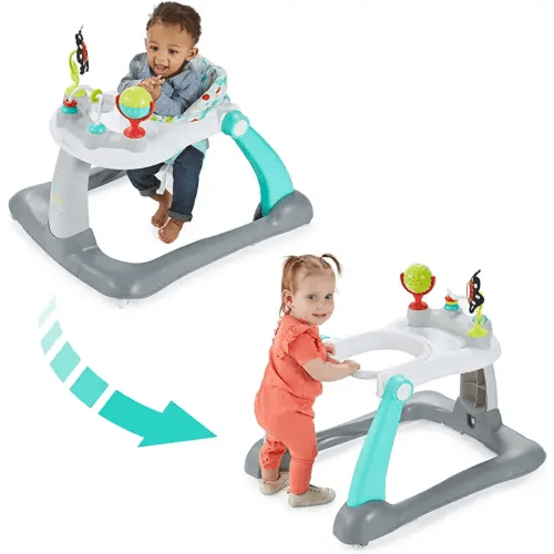 Kolcraft Tiny Steps 2-in-1 Baby Activity Walker, Foldable Baby Walker with Wheels, Seated and Walk-Behind Baby Push Walker, Baby Boy Girl Walker, Toddler Walker - Bubbles