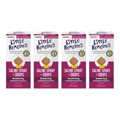 Little Remedies Saline Spray/Drops | for Noses to Breathe Easily | Gently Wash Away Mucus | Newborn Safe 0.5 Fl Oz (Pack of 4)