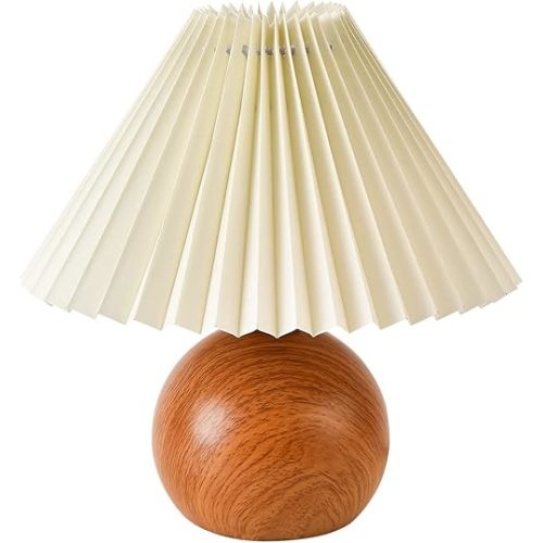 KUNJOULAM Cute Small Pleated Lamp, Modern Bedside Nightstand/Table Lamp with Beige Lampshade, Metal Base for Bedroom, Home Office, Living Room, Kids Dorm with E12 Bulb
