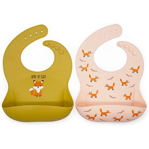 Rainbow & Butterflies |Set of 2| Silicone Baby Bibs - BPA Free, Easy to Clean, Waterproof, Soft, Durable with Food Catcher