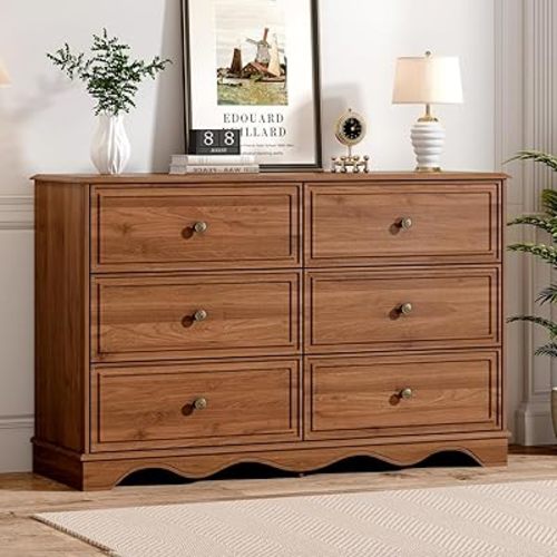 Modern Chest of Drawers with 6 Drawers,Deep Drawers,Clothes Organizer,Large Storage Cabinet for Living Room, Bedroom,Hallway,with Anti-Tipping Device,Brown