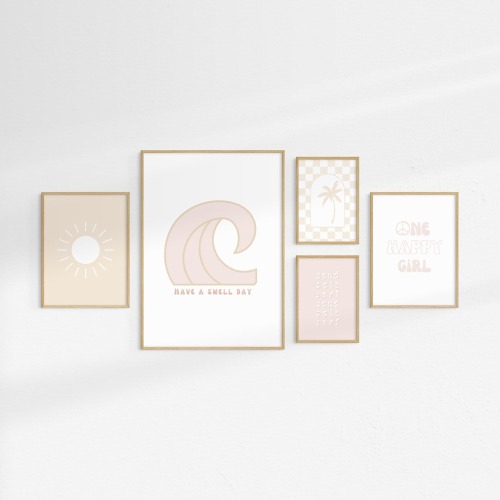 Set of 5 Retro Surf Nursery Prints, Neutral Blush Boho Baby Decor, Surfer Girl, Beachy Toddler & Kids Art, Sand Salt Surf, Gallery Wall