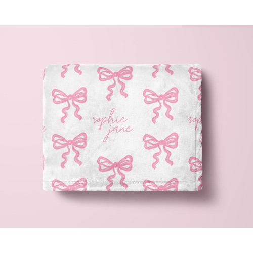 Personalized Pink Bow Baby Girl Blanket Custom Baby Shower Gift For Baby Girl Custom Pink Bow Nursery Decor Coquette Nursery Theme Baby Girl