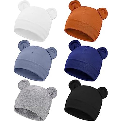 Toulite 6 Pcs Preemie Hats Cotton Preemie Caps Cute Beanie Bear Ears Hospital Cap for Premature Baby Boys Girls