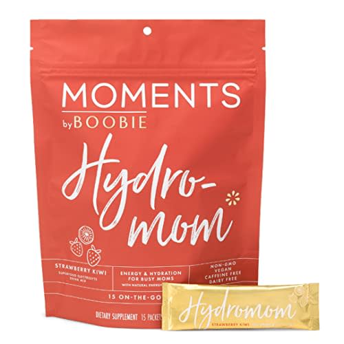 Boobie Hydromom Superfood Electrolyte Drink Mix, Strawberry Kiwi | Refreshing Energy & Hydration Boost for Mamas | On-The-Go & Travel Essentials for Pregnancy, Lactation, & Beyond, 15 Packets