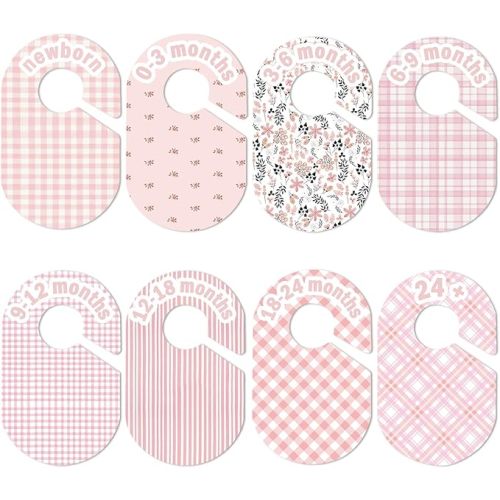 Baby Closet Divider, Baby Wardrobe Organizer, Double-Sided Design, Nursery Decor Clothes Hanger Dividers for Sorting 8 Sizes from Newborn to 12+ Months (Pink)