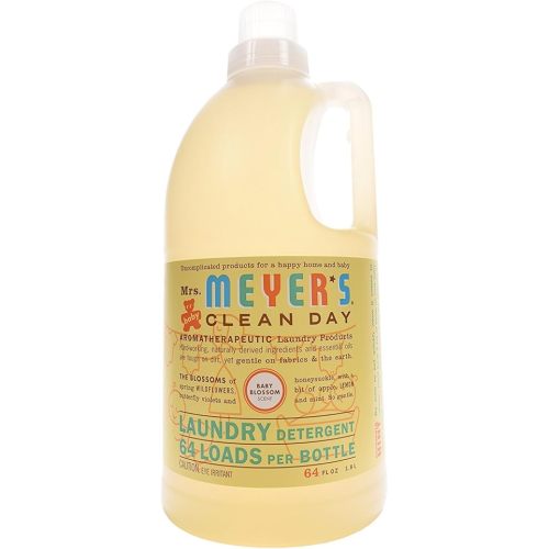 MRS. MEYER'S CLEAN DAY Baby Laundry Detergent Liquid, Infused with Essential Oils, Baby Blossom, 64oz (64 Loads)
