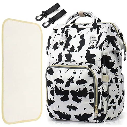LIMHOO 3 in 1 Diaper Bag Backpack, Multifunction Large Baby Bags with Changing Pad & Stroller Straps, Waterproof Nappy Bag for Mom Baby Care (Cow Print)