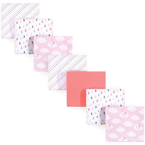 Luvable Friends Unisex Baby Cotton Flannel Receiving Blankets, Girl Clouds 7-Pack, One Size