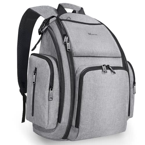 Mancro Diaper Bag Backpack, Large Multifunction Waterproof Travel Baby Bag for Dad Mom with 4 Insulated Pockets and Stroller Straps, Maternity Baby Bag for Boys Girls, Grey | Large Waterproof Baby Bag with 4 Insulated Pockets & Stroller Straps to Keep ...