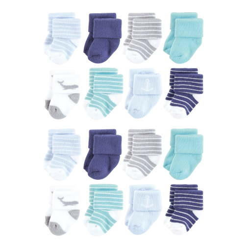 Hudson Baby Cotton Rich Baby Terry Socks 16-Pack, Gray Whale, 0-6 Months