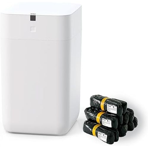 Automatic Trash Can, 4 Gallon Self Sealing and Self-Changing Smart Trash Can, Motion Sensor, Touchless Garbage can with lid for Kitchen Bathroom Bedroom Office, 6 Refill Rings(A1, White)