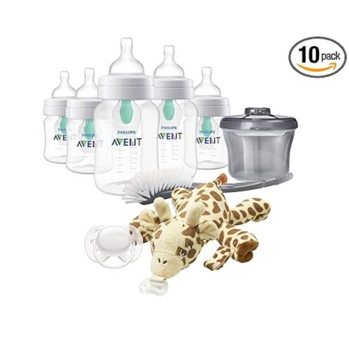 Philips AVENT Anti-Colic Baby Bottle with AirFree Vent Newborn Gift Set with Snuggle, Clear, SCD306/10