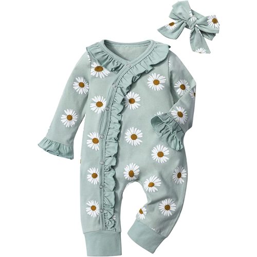 Infant Newborn Baby Girl Clothes Onesies for Baby Girl Long Sleeve Ruffle  Baby Clothes with Headband Baby Clothes for Girls