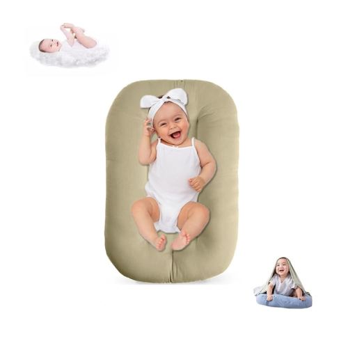Baby Lounger for Infants Babies 0-12 Months, Bionic Organic Lounger, Soft Cotton Breathable Infant Floor Seats & Loungers for Newborn Baby Shower Gifts (Khaki)