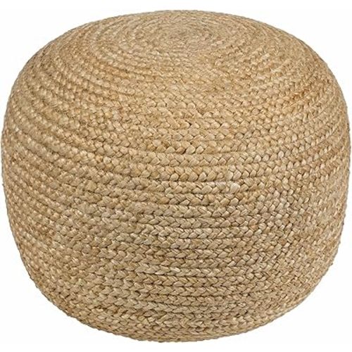 Kaumakani Natural Wicker Jute Round Pouf - Ottoman Style Braided Woven Foot Stool - Natural Fiber Round Cylinder Ottoman - 100% Polybead Fill - Beige, Brown- 19.75" x 16"