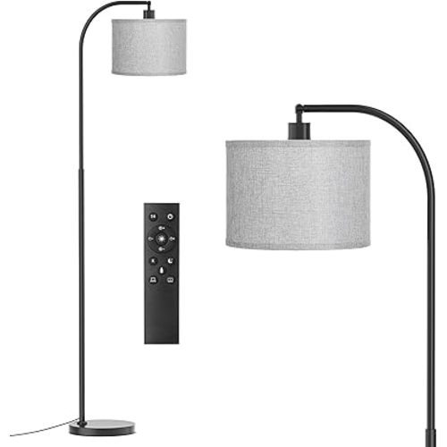 Ambimall Arc Floor Lamp with Remote and Stepless Dimmable Bulb, Colors Temperature & Brightness Adjustable, Black Floor Lamps for Living Room(Grey Shade & Black Pole)