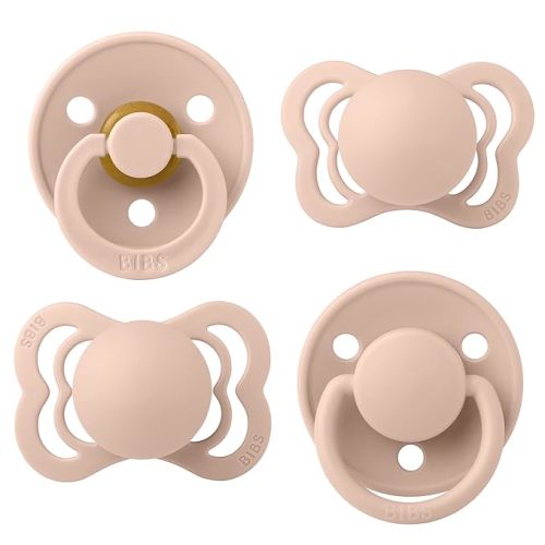 BIBS Pacifiers – Try-it Collection | Includes Colour, De Lux, Couture and Supreme Pacifiers | BPA-Free Natural Rubber & Silicone | Made in Denmark | Blush | 0 to 6 Months