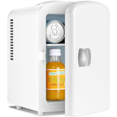 Antarctic Star Compact Refrigerator, Portable Mini Fridge, Skin Care 4L Capacity/6 Cans, for Bedroom, Car, Office & Dorm, Small Cooler for Cosmetics, Beverage and Food, White