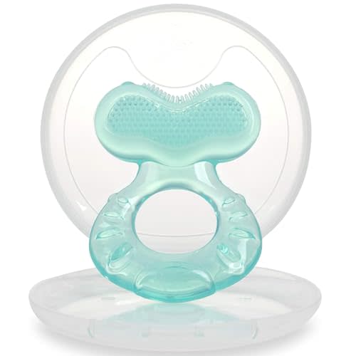 Nuby Silicone Teethe-EEZ Teether with Bristles, Includes Hygienic Case, Aqua (Pack of 1)