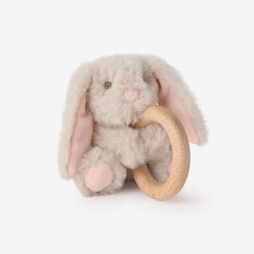 Plush Bunny Wooden Ring Rattle – Elegant Baby
