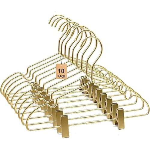 12.6" Children Gold Clothes Hangers with Clips,10 Pack,Newborn Kids Hangers Non Slip Durable Space Saving Baby Clothes,Standard Suit Hangers,Heavy Duty Saving Space