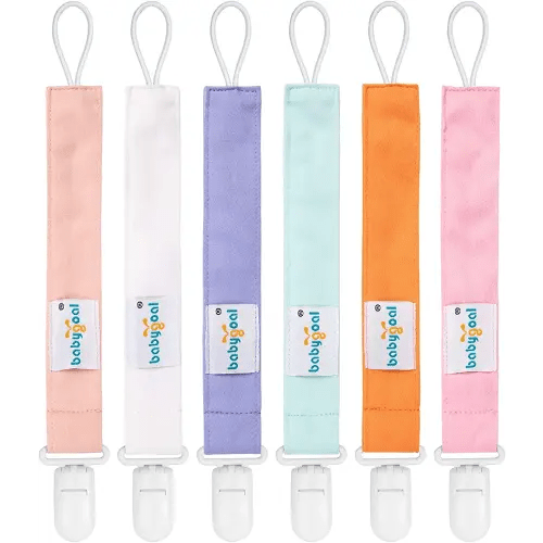 Babygoal Pure Color Pacifier Clips, 6 Pack Binky Paci Holder and Leash for Boys and Girls Fits for Most Pacifier, Binkie Styles & Baby Teethers & Toys and Gift 6PS23