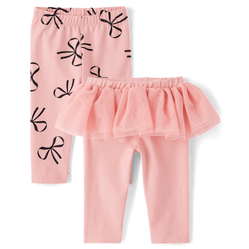 Baby Girls Bow Tutu Leggings 2-Pack - Pink