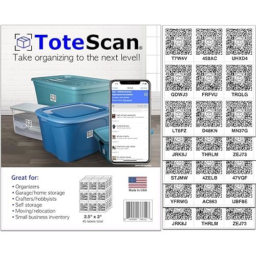 Intelligent QR Labels for Organization/Moving/Storage (45 Unique Labels, 2.5"x3")