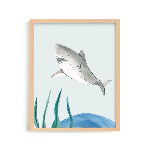 Minted® Ocean Friends Shark Wall Art, 11x14, Natural Frame by Teju Reval | Pottery Barn Kids