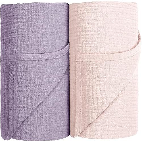 Susurration Muslin Swaddle Blanket Baby,100% Cotton Baby Receiving Blanket Soft Thin Baby Swaddle Blanket for Unisex Newborn 40x40in 2Pack (Pink Purple)