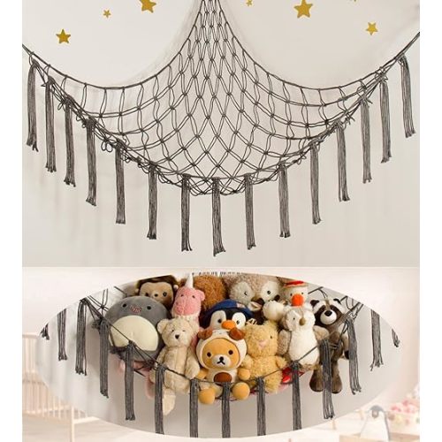 Stuffed Animal Storage Hammock Net - Toy Hammock Net for Stuffed Animals Corner - Hanging Stuff Animal Organizer Holder Large Size Baby Nursery Room Decor-Grey