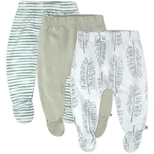 HonestBaby 3-Pack Footed Pants Roomy Fit Pull on Bottoms 100% Organic Cotton for Infant Baby Boys, Girls, Unisex