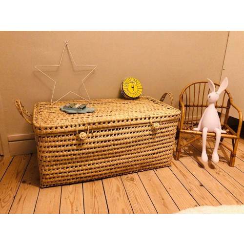 Woven wicker toy box - Rattan palm storage trunk and storage basket