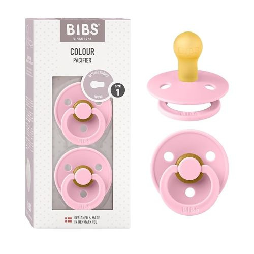 BIBS Pacifiers | Natural Rubber Baby Pacifier | Set of 2 BPA-Free Soothers | Made in Denmark | Baby Pink | Size 0-6 Months