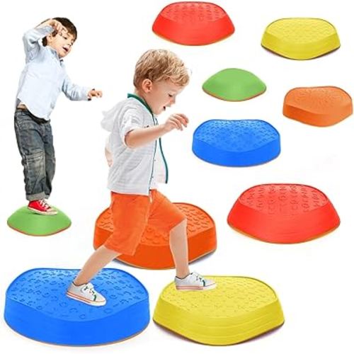 Stepping Stones for Kids, Non-Slip Rubber & Plastic Balance Toddler Stepping Stones for Children's Coordination Skills, Sensory Toys Obstacle Course for Kids Indoor Outdoor Play