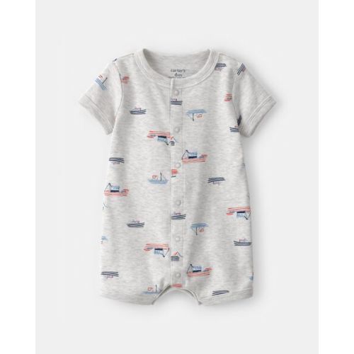 Baby Boy Boat Short-Sleeve Romper - Grey | Carter's
