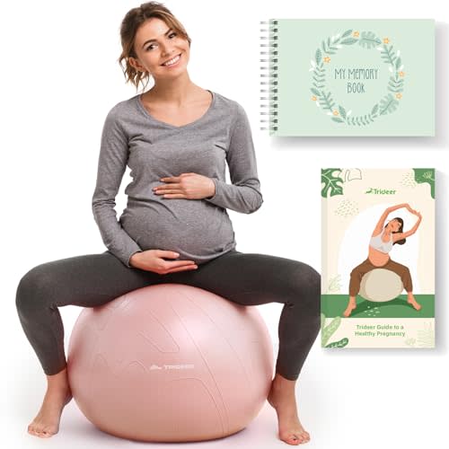 Trideer Pregnancy Birthing Ball - 1.7mm Extra Thick Yoga Ball for Maternity, Labor, Exercise, Physio, Recovery - Guide & Baby Memory Book Included - 440LB Anti-Burst & Non-Slip Stability