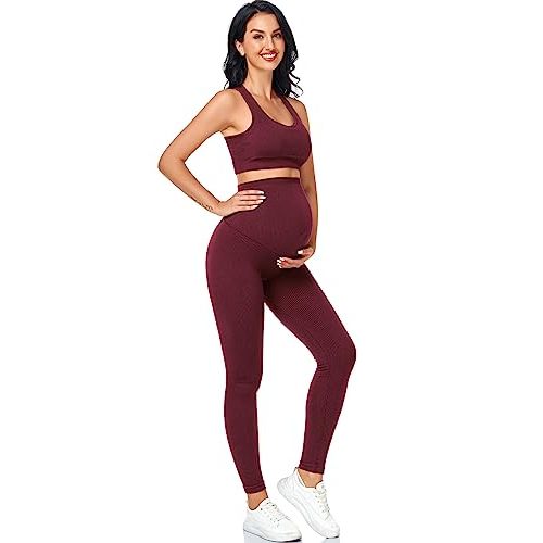 Women's Maternity 2 Piece Outfit Set - Bra & Shorts for Pregnancy - Yoga workout Lounge Wear Sets