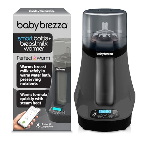 Baby Brezza Smart Baby Bottle Warmer, Breastmilk Warmer + Defroster + Baby Food Warmer - Universal Fit for All Baby Bottle Sizes and Types, Breastmilk Bags + Food Jars - Bluetooth Control, Charcoal