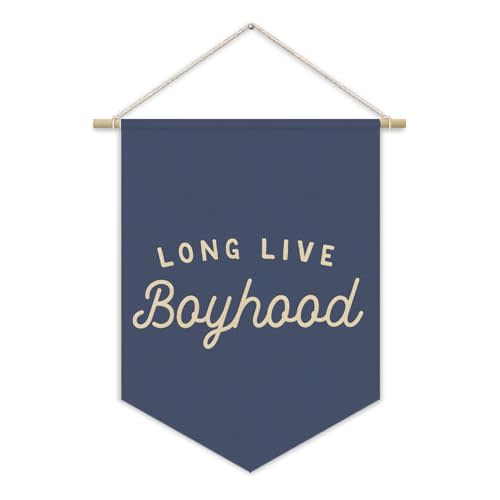 XYDEG Navy Blue Boy Room Decor,Long Live Boyhood Canvas Banner Nursery Playroom Wall Decor for Boys Bedroom Toddler Decorations Teen Boy Room Decor,Playroom Decor Wall Hanging Flag 15x11 Inch