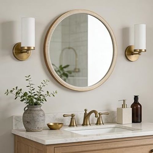 WallBeyond Round Mirror 28 Inch,Linen-Texture Circle Wall Mirror for Bathroom, Bedroom, Entryway, Living Room