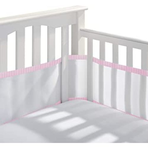 BreathableBaby Breathable Mesh Liner for Full-Size Cribs, Classic 3mm Mesh, Rose Seersucker (Size 4FS Covers 3 or 4 Sides)