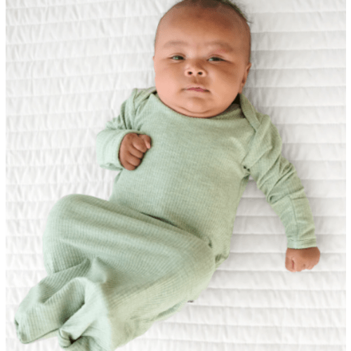 Heather Sage Ribbed Infant Gown - Little Sleepies