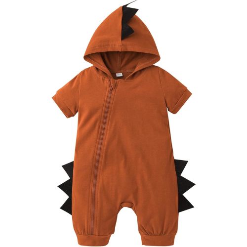 Clothes Jumpsuit Toddler Girls Boys Playsuit Romper Infant Baby Dinosaur Hooded Boys Baby Outfits Boy - Brown - 3-6 Months