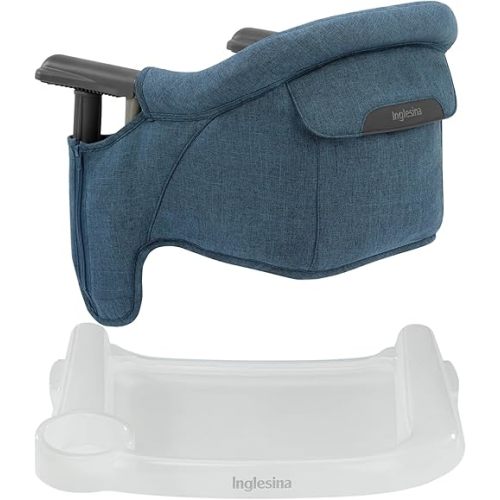 Inglesina Fast Table Chair - Slate Blue Melange + Fast Dining Tray - Portable High Chair for Baby Toddlers Infant, 6-36 Months - Fits Tables 0.8'' to 3.5'' - Collapsible Design - Carry Bag Included