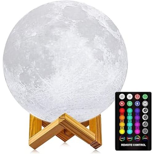 LOGROTATE Moon Lamp, 3D Printing LED 16 Colors Moon Light, Decorative Lights Night Light with Remote&Touch Control and Adjustable Brightness&USB Recharge for Kids Lovers Birthday Gift (6.0 inch)